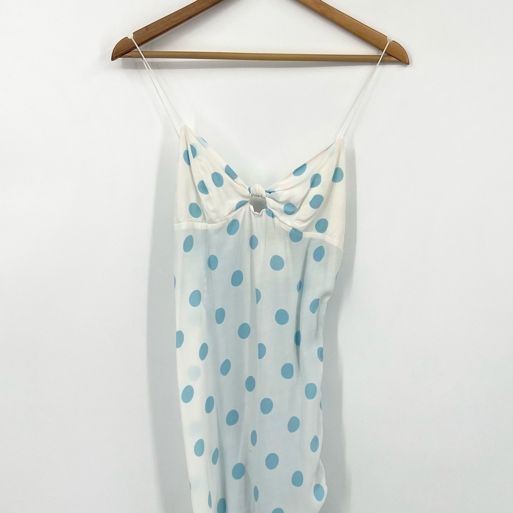 For Love & Lemons Caroline Mini Midi Light Blue Polka Dot Dress New With Tags - Picture 8 of 14